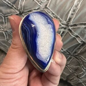 Sterling silver statement blue agate druzy ring